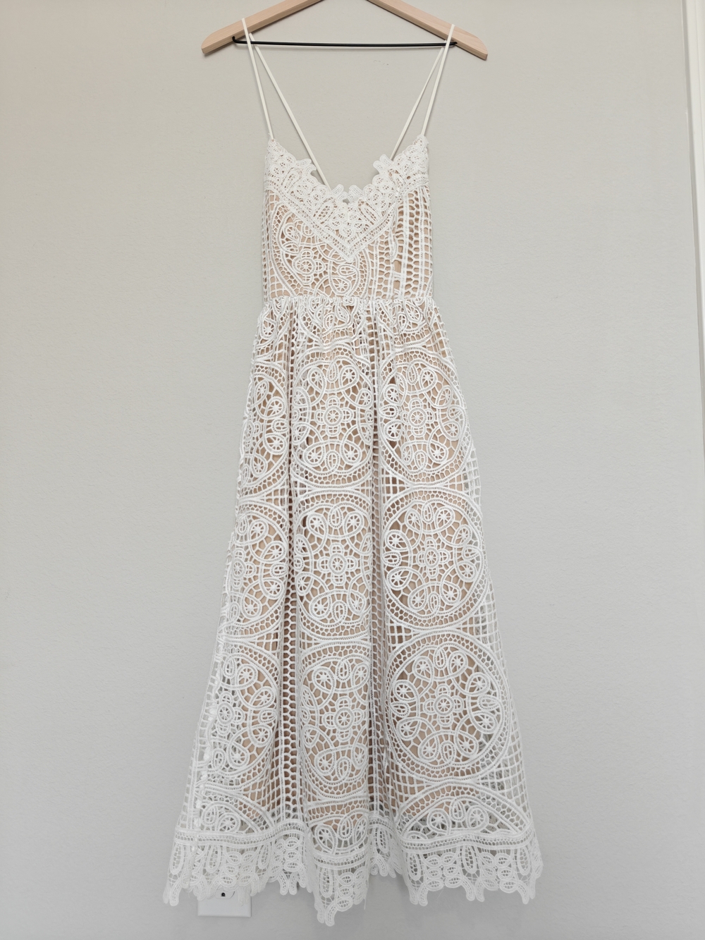 White Lace Backless Maxi Dress with Spaghetti Straps - Picture 5 of 9
